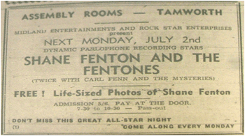 02/07/62 - Shane Fenton and the Fentones With Carl Fenn and The Mysterians, Assembly Rooms Admission: 5/6