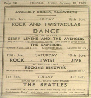 The Beatles played Tamworth Assembly Rooms on February 1st 1963.