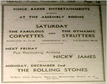 Tamworth Herald advert for the Rolling Stones concert, Monday December 2nd 1963.