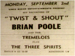 BRIAN POOLE and the TREMELOES at Tamworth Assembly Rooms September 2nd 1963