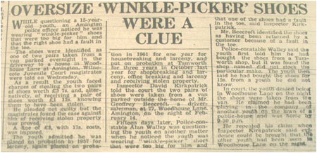 Tamworth Herald – "Oversize "Winkle-Picker" Shoes were a clue"