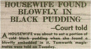 Tamworth Herald - Blowfly In Black Pudding.