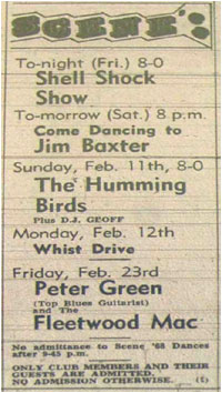 23/02/68 - The Hummingbirds, Peter Green (top blues guitarist) and The Fleetwood Mac - Foseco Sports and Social Club