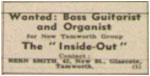 Tamworth Herald – 08/03/68 - Wanted – Bass Guitar and Organist required for new Tamworth group The Inside-Out.