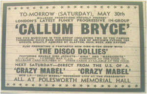 30/05/70 - Callum Bryce, Plus The Disco Dollies, Polesworth Memorial Hall