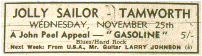 25/11/70 - Gasoline, Contemporary Music Club, Jolly Sailor