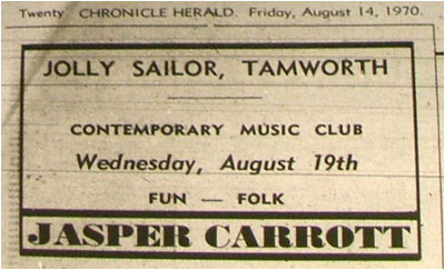 19/08/70 - Jasper Carrott, Contemporary Music Club, Jolly Sailor