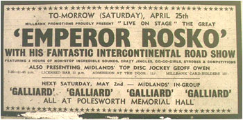 25/05/70 - Emperor Rosko, Plus Geoff Owen, Polesworth Memorial Hall