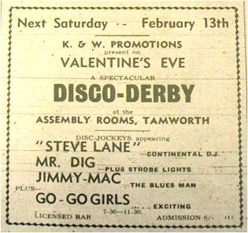 13/02/71 : Disco Derby - Steve lane, Mr. Dig, Jimmy Mac, Go-Go Girls, Assembly Rooms