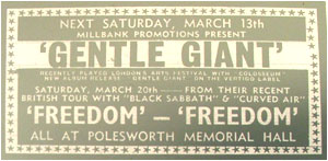 Gentle Giant : Polesworth Memorial Hall, Millbank Promotions