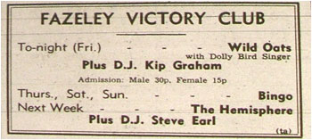 30/06/72 - Disco, DJ – Kip Graham, Fazeley Victory Club