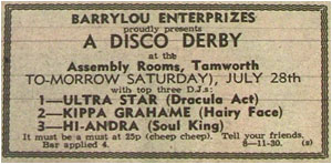 28/07/73 - Disco Derby, Ultra Star, Kippa Grahame, Hi-Andra, Assembly Rooms