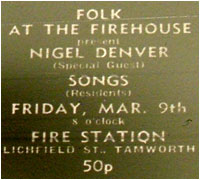 09/03/73 - Folk at the Firehouse, Nigel Denver, Songs, Firestation, Lichfield Street, Tamworth