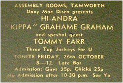 26/10/73 - Dazy Mae Discos present, Hi-Andra, “Kippa” Grahame Graham, and Tommy Farr