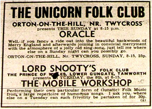 Prince of Wales Folk Club every Tuesday / Unicorn Folk Club every Sunday