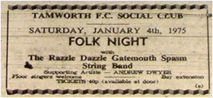 04/01/75 - Tamworth FC Folk Night, The Razzle Dazzle Gatemouth Spasm String Band, Andy Dwyer
