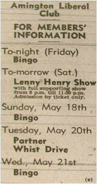 17/05/75 - Lenny Henry Show, Amington Liberal Club