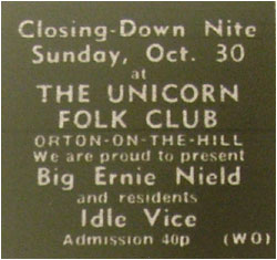 30/10/77 - Unicorn Folk Club Closing Down Nite - Big Ernie Nield - Idlevice