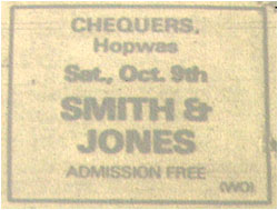 09/10/82 - Smith and Jones, The Chequers, Hopwas, Free