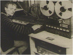Caption: Getting just the right keyboard sounds in the spacious new studio is Richard’s aim.