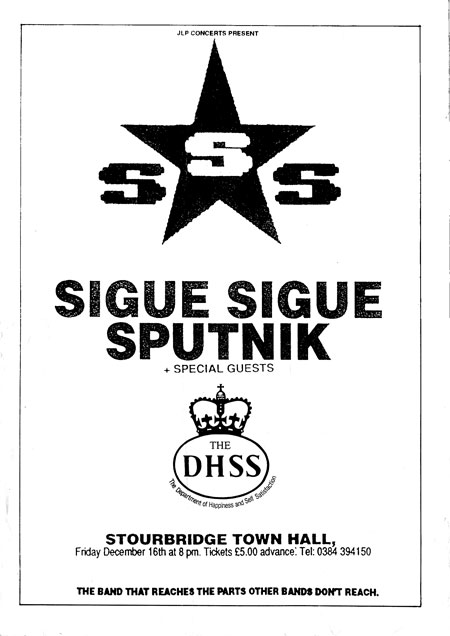 DHSS…Stourbridge supporting Sigue Sigue Sputnik