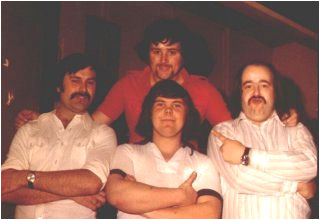 Left to right Ken Wilson, Dave Arnold, Ian Goodwin - top roadies Jan '79