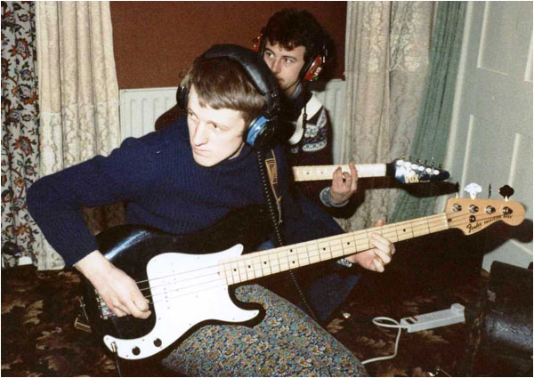 A photo of The Dream Factory recording their second demo tape at Steve Adams' place in Birchmoor in February 1984.