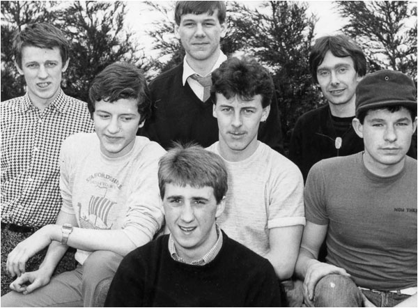 This is another Tamworth Herald pic taken around March, April 1984 in Tamworth. It shows, left to right: Mark Mortimer, Robin Manuell, Stuart Ashmore, Lloyd Barnett, Andy Codling, Steve Quilton with (at front) Tim Goode.