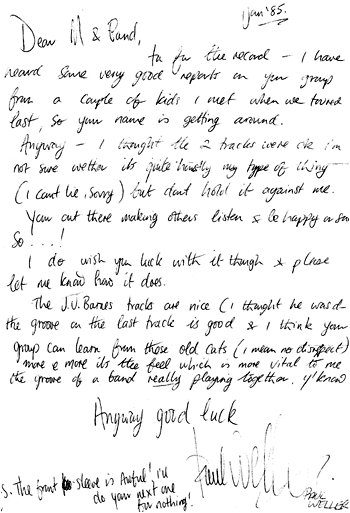 This is another letter Weller wrote about the Dream Factory debut single "Wine & Roses".