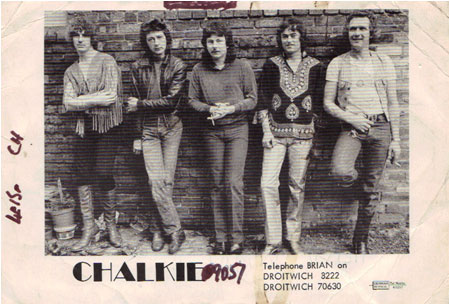 Chalkie, 1980, just befoore going to California. L to r: Jim, Derek, Bob, Ian and John.