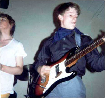 Matthew Lees, Donald Skinner & yours truly of 30 Frames A Second on stage at Kingsbury Youth Centre in August 1981.
